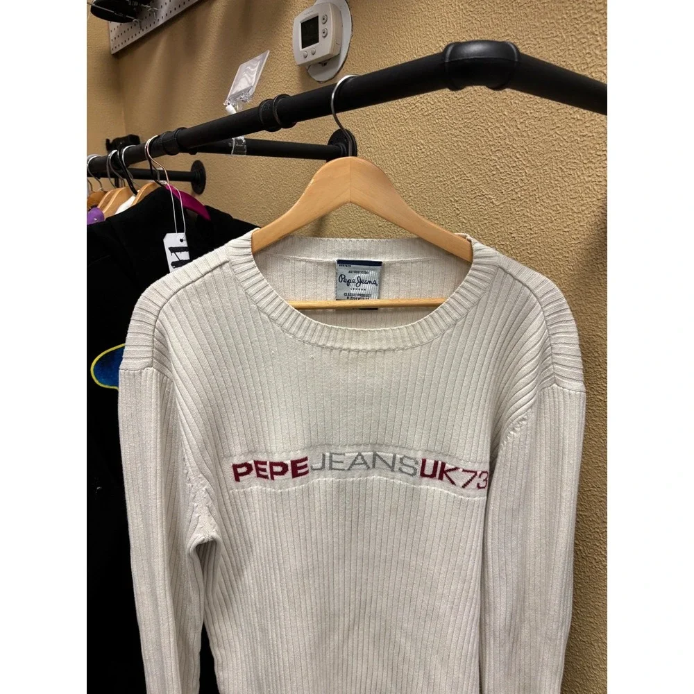 Vintage Y2K Pepe Jeans London Men's Size XL White Ribbed‎ Knit Sweater UK73